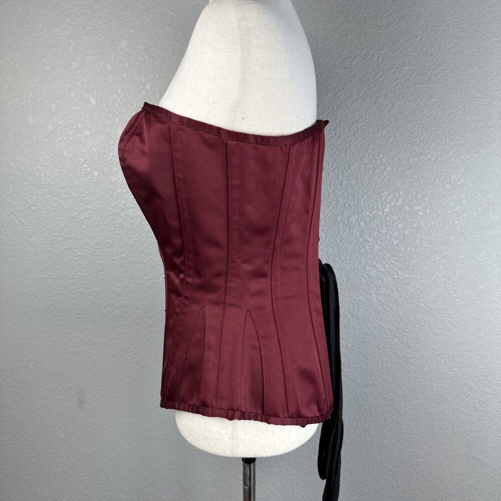 Strapless Burgundy Satin Corset Top - Picture 2 of 9